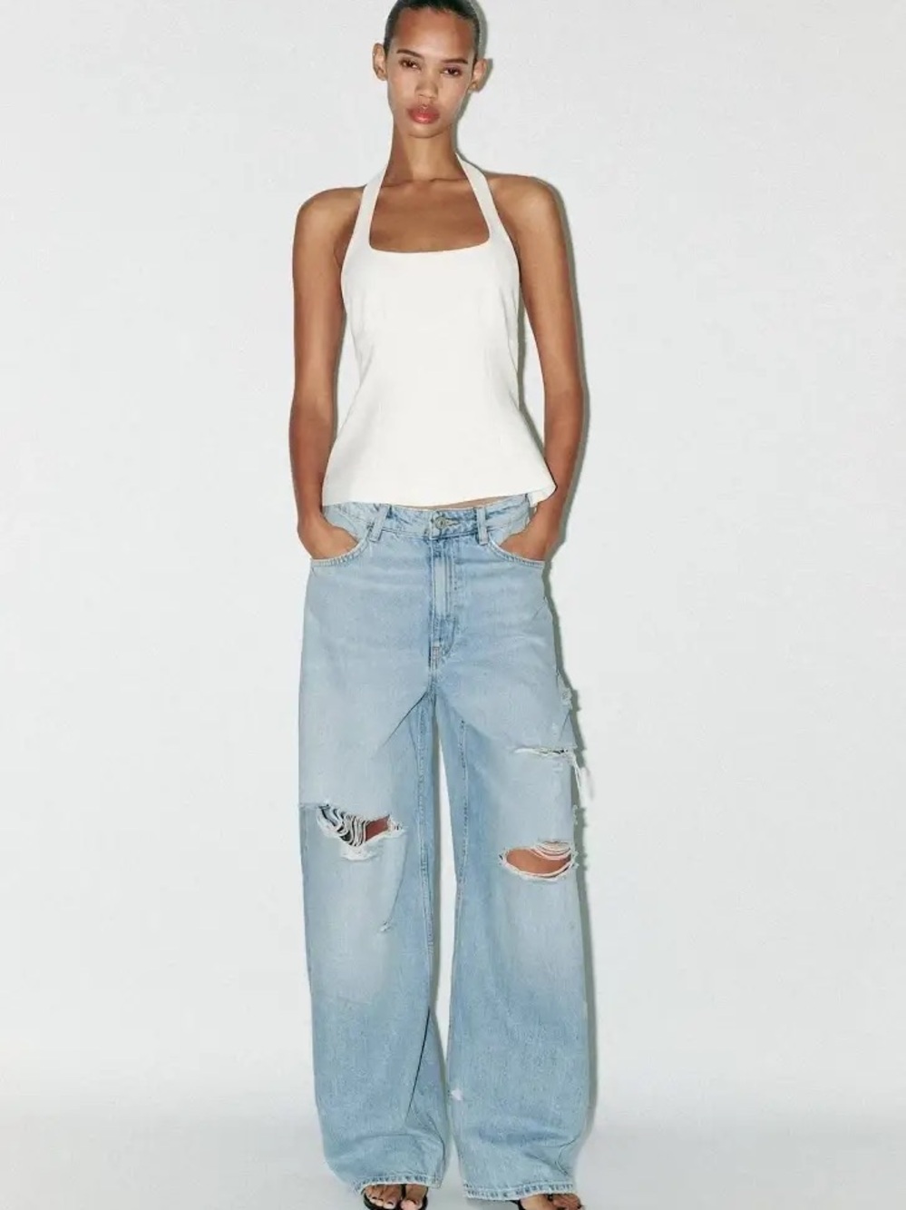Zara White Bow Halter Top